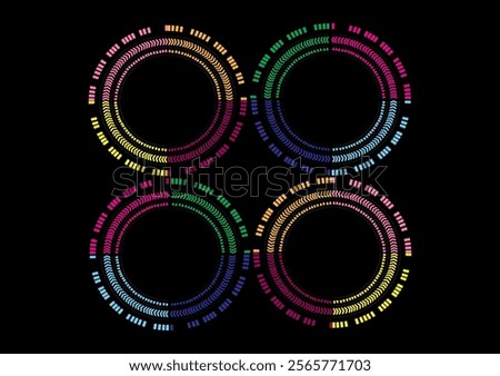 Abstract illustration of multicolored circles on black background, techno, logo, business, design,casino chips background