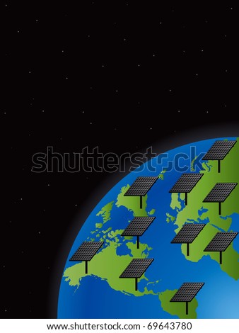 Vector image of the Earth with solar panels attached on it