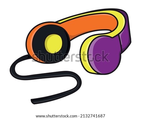 Headphones Doodle Illustration Colored Vector Image. Isolated on white background. Hand drawn, comic, outline.