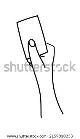 Hand holding a card hand drawn outline vector illustration. Isolated on white background