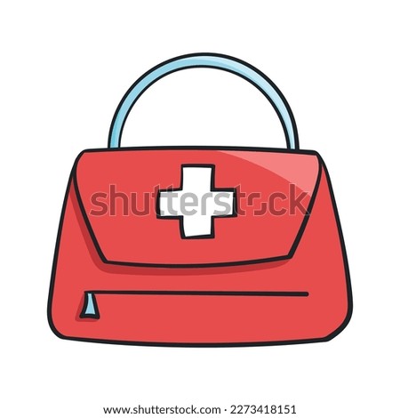 Small medical bag colored doodle vector illustration. Isolated on white background