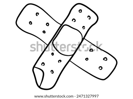 Crossed first aid bandage plaster hand drawn outline vector illustration. Isolated on white background