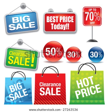 Sale shopping bags and signs