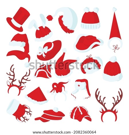 Set of Christmas hats. New year accessories isolated on white background.