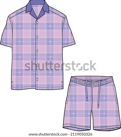 MEN AND BOYS WEAR SLEEP WEAR MATCHING TEE AND PAJAMA SET VECTOR SKETCH