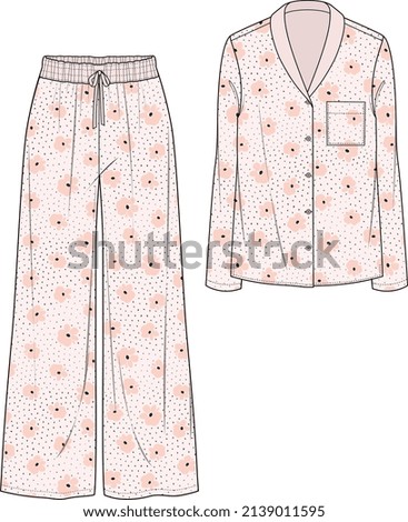 GIRLS AND WOMEN NIGHT WEAR PAJAMA SET TOP AND JOGGER VECTOR