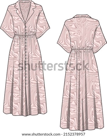 WOMEN AND GIRLS WEAR LONG CHIFFON and MAXI WOVEN DRESS  FRONT AND BACK VECTOR SKETCH