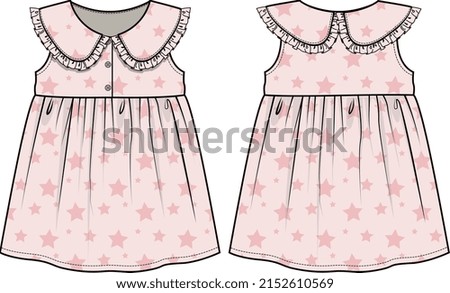 KID GIRLS WEAR DRESS FROCK WITH PETER PAN COLLAR FRONT AND BACK VECTOR SKETCH Stockfoto © 