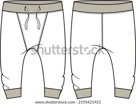 KID BOYS BOTTOM WEAR JOGGER AND TROUSER FRONT AND BACK FLAT DESIGN VECTOR