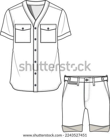 MEN AND BOYS WEAR TEE AND SHORT SET VECTOR SKETCH