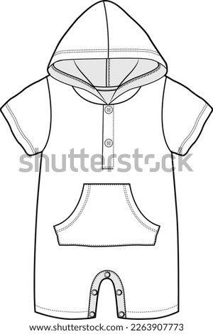 KIDS WEAR ROMPER BODYSUIT WITH HOOD FASHION FLAT DESIGN VECTOR