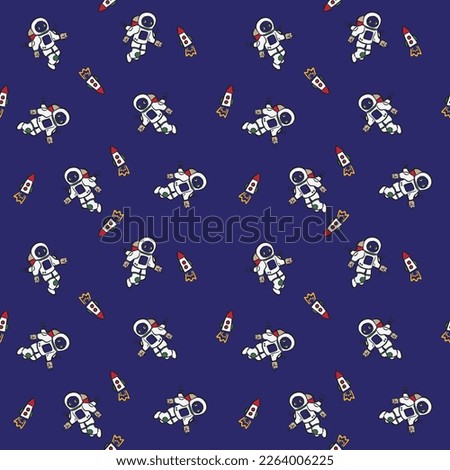 SPACE ASTRONAUT ROCKET MOTIF CONVERSATIONAL SEAMLESS PATTERN AND BACKGROUND VECTOR