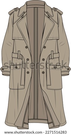 UNISEX WEAR LONG TRENCH ROBE COAT WITH POCKETS VECTOR