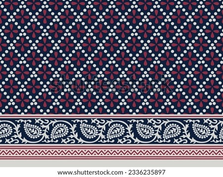 GEOMETRIC ALL OVER PRINT WITH PAISLEY FLORAL BORDER SEAMLESS PATTERN VECTOR ILLUSTRATION