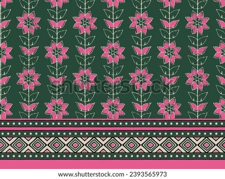 BLOCK FLORAL WITH BORDER ALL OVER PRINT SEAMLESS PATTERN VECTOR ILLUSTRATION