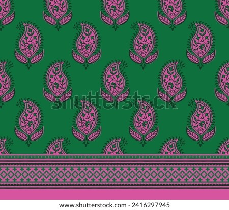 PAISLEY BLOCK PRINT SEAMLESS PATTERN ALL OVER PRINT WITH BORDER VECTOR ILLUSTRATION