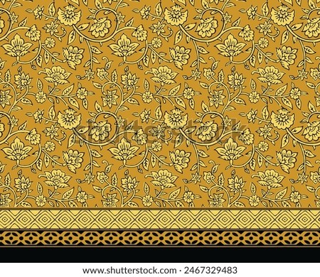 Indian Batik Seamless Pattern All over print With Border Vector Illustration