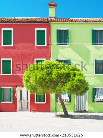 Colorful houses of Burano in the Venetian lagoon, Italy.
