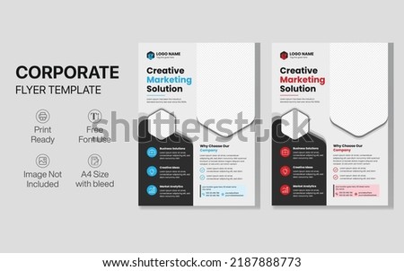 Corporate business flyer design template, professional flyer design, red and blue marketing leaflet, A4 page
