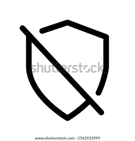 Minimalist Black and White Shield Off Icon. Perfect for Web Design, App Interfaces and Digital Branding, Representing Inactive Security, Unprotected Status and Data Vulnerability for Digital Platforms