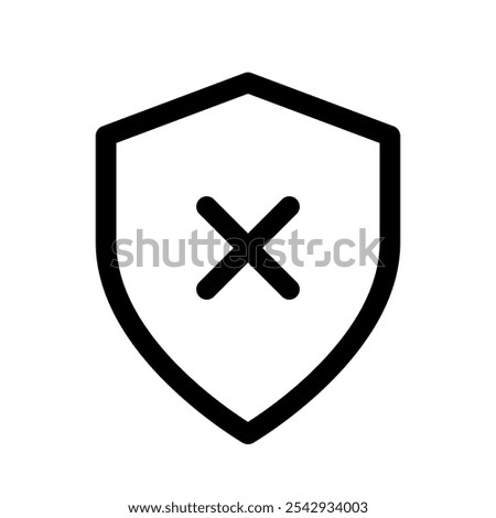 Minimalist Black and White Shield Close Icon – Perfect for Web Design, App Interfaces, and Digital Branding, Representing Security Warnings, Access Restrictions, and Data Protection for User Safety