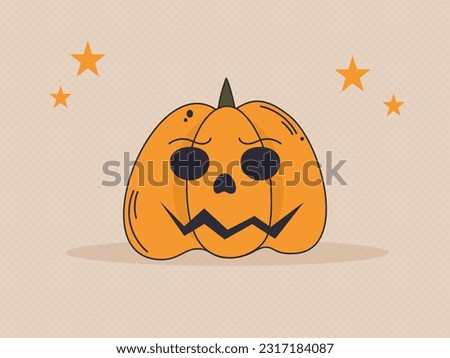 A scary Halloween pumpkin face with a spooky smile. The main symbol of the Happy Halloween holiday. An element for your design for the fall October party. Retro style.