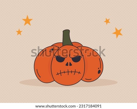 A scary Halloween pumpkin face with a spooky smile. The main symbol of the Happy Halloween holiday. An element for your design for the fall October party. Retro style.