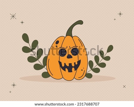 A scary Halloween pumpkin face with a spooky smile. The main symbol of the Happy Halloween holiday. An element for your design for the fall October party. Retro style.