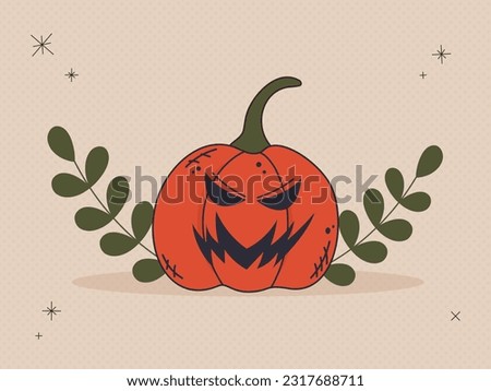 A scary Halloween pumpkin face with a spooky smile. The main symbol of the Happy Halloween holiday. An element for your design for the fall October party. Retro style.