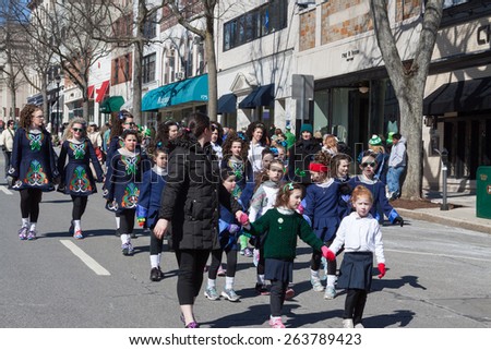 Greenwich, CT, USA - March 22, 2015: People watching and enjoying the annual \