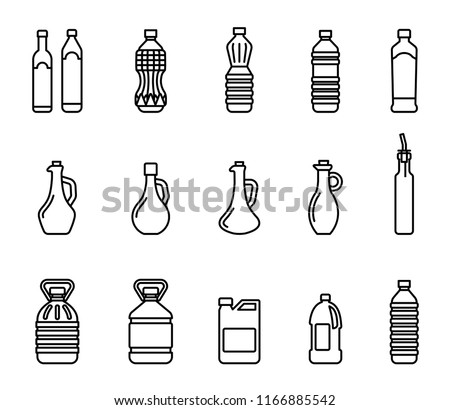 Vector icon set of pictures of different types of oil for cooking. Group bottles of oil for frying