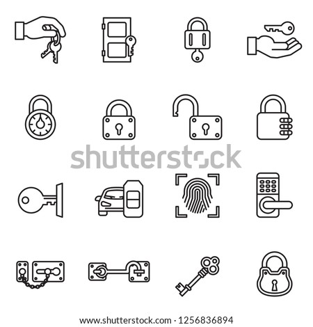 Keys and Locks icon set with white background. Thin Line Style stock vector. 