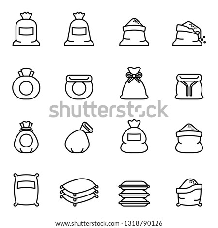 Sack, bag flour, money Bag icon with white background. Thin Line Style stock vector.