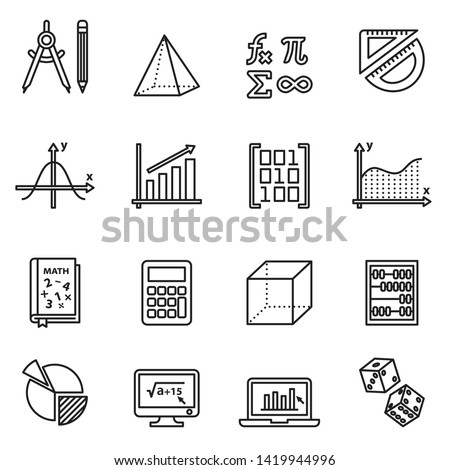 Math icon set with white background. Thin line style stock vector.