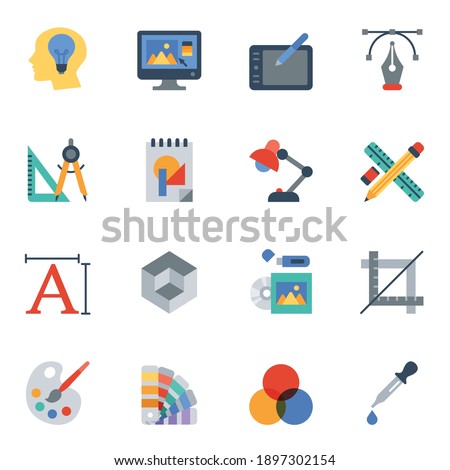 Art, drawing and web and graphic design flat color icons set1.