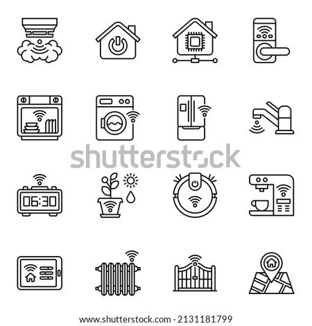 Home automation icons set 2, Smart home icons. Thin line style stroke vector.