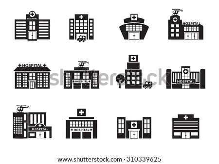 hospital icons set on white background, vector