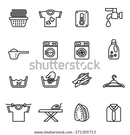 Laundry icons. Housework icons. Line Style stock vector.