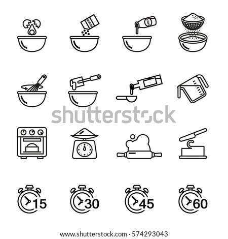 Cooking and baking icon set for you kitchen, restaurant or menu. Line Style stock vector.