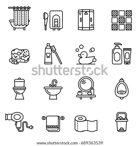 Restroom, Bathroom Icon Set. Line Style stock vector.