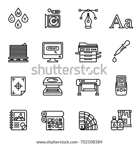 Print icons set elegant series. Line Style stock vector.