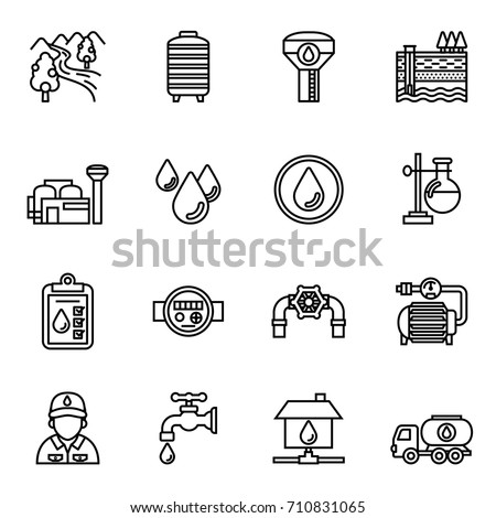 Water supply icon set. Line Style stock vector.