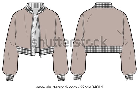 Varsity Jacket, Quilted Jacket, Bomber Jacket Front and Back View. Men's, women, Unisex Fashion Illustration, Vector, CAD, Technical Drawing, Flat