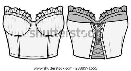 Corset Top, Bohemian Tube Top Fashion Flat Sketch Vector Illustration, CAD, Technical Drawing, Flat Drawing, Template, Mockup.