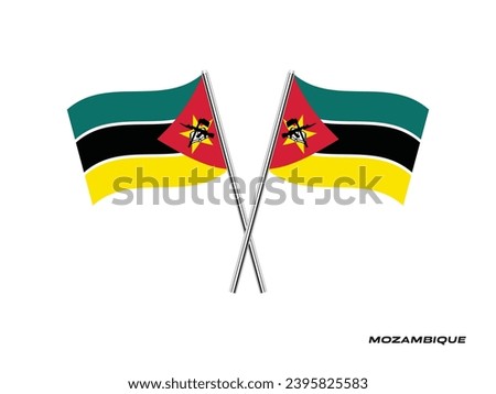Flag of Mozambique, Mozambique cross flag design. Mozambique cross flag isolated on white background. Vector Illustration of crossed Mozambique flags.