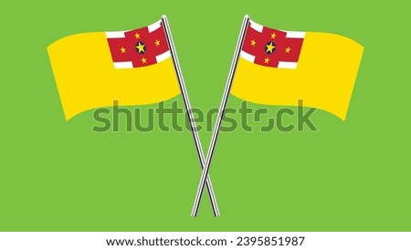 Flag of Niue, Niue cross flag design. Niue cross flag isolated on Green background. Vector Illustration of crossed Niue flags.