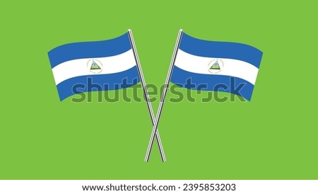 Flag of Nicaragua, Nicaragua cross flag design. Nicaragua cross flag isolated on Green background. Vector Illustration of crossed Nicaragua flags.