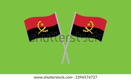 Flag of angola, angola cross flag design. angola cross flag isolated on Green background. Vector Illustration of crossed angola flags.