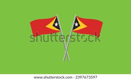 Flag of East Timor, East Timor cross flag design. East Timor cross flag isolated on green background. Vector Illustration of crossed East Timor flags.
