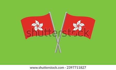 Flag of Hong Kong, Hong Kong cross flag design. Hong Kong cross flag isolated on green background. Vector Illustration of crossed Hong Kong flags.